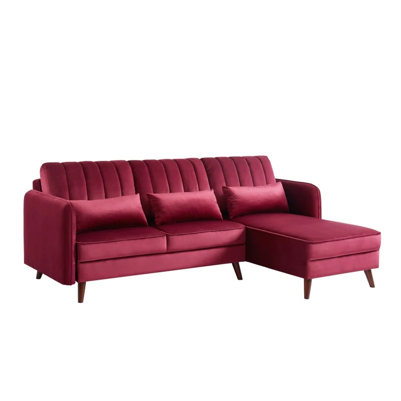 Canapé D'angle IDAHO En Velours Rouge Bordeaux Fixe 4 Canapé D'angle IDAHO En Velours Rouge Bordeaux Fixe – Image 2