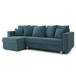 Canapé D'angle KRISTI Convertible Tissu Bleu Paon 4 Places -Mobilia Soldes canape angle kristi convertible tissu bleu paon 4 places 2