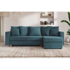 Canapé D'angle KRISTI Convertible Tissu Bleu Paon 4 Places