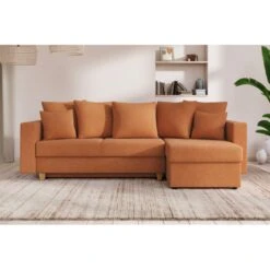 Canapé D'angle KRISTI Convertible Tissu Rouille 4 Places