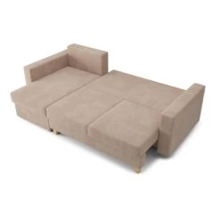 Canapé D'angle KRISTI Convertible Velours Côtelé Grège 4 Places -Mobilia Soldes canape angle kristi convertible velours cotele grege 4 places 3