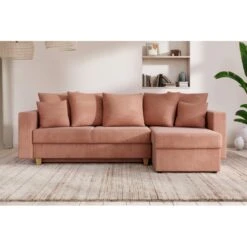Canapé D'angle KRISTI Convertible Velours Côtelé Rose 4 Places