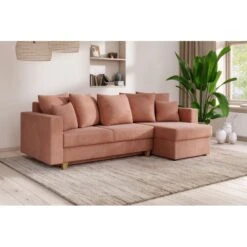 Canapé D'angle KRISTI Convertible Velours Côtelé Rose 4 Places -Mobilia Soldes canape angle kristi convertible velours cotele rose 4 places 7