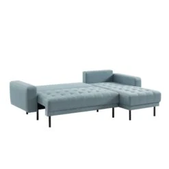 Canapé D'angle MEGEVE En Tissu Vert D'eau 5 Places Convertible -Mobilia Soldes canape angle megeve vert 5 places 2