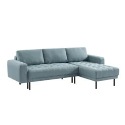 Canapé D'angle MEGEVE En Tissu Vert D'eau 5 Places Convertible -Mobilia Soldes canape angle megeve vert 5 places 5