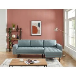 Canapé D'angle MEGEVE En Tissu Vert D'eau 5 Places Convertible -Mobilia Soldes canape angle megeve vert 5 places 6