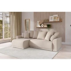 Canapé D'angle NOVA Convertible Tissu Beige 4 Places -Mobilia Soldes canape angle nova convertible tissu beige 4 places 8
