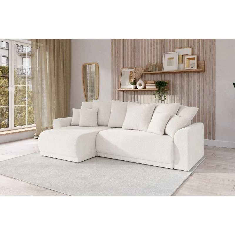 Canapé D'angle NOVA Convertible Tissu Bouclette Blanc 4 Places 11 Canapé D'angle NOVA Convertible Tissu Bouclette Blanc 4 Places – Image 9