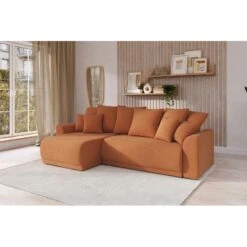 Canapé D'angle NOVA Convertible Tissu Rouille 4 Places -Mobilia Soldes canape angle nova convertible tissu rouille 4 places 8