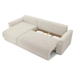Canapé D'angle NOVA Convertible Velours Côtelé Beige 4 Places -Mobilia Soldes canape angle nova convertible velours cotele beige 4 places 4