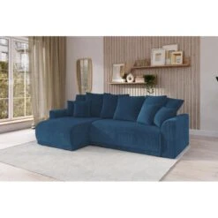 Canapé D'angle NOVA Convertible Velours Côtelé Bleu Cobalt 4 Places -Mobilia Soldes canape angle nova convertible velours cotele bleu cobalt 4 places 7