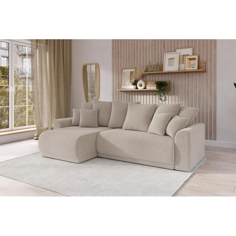 Canapé D'angle NOVA Convertible Velours Côtelé Grège 4 Places 10 Canapé D'angle NOVA Convertible Velours Côtelé Grège 4 Places – Image 8