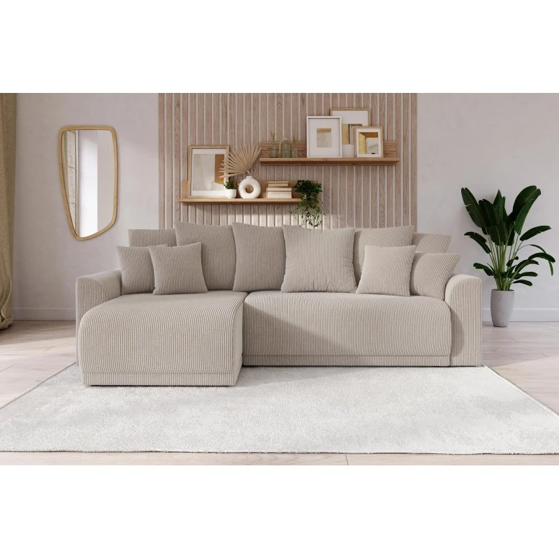 Canapé D'angle NOVA Convertible Velours Côtelé Grège 4 Places 3 Canapé D'angle NOVA Convertible Velours Côtelé Grège 4 Places
