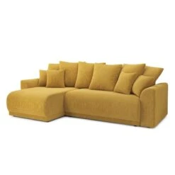 Canapé D'angle NOVA Convertible Velours Côtelé Jaune 4 Places -Mobilia Soldes canape angle nova convertible velours cotele jaune 4 places 2