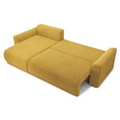 Canapé D'angle NOVA Convertible Velours Côtelé Jaune 4 Places -Mobilia Soldes canape angle nova convertible velours cotele jaune 4 places 3