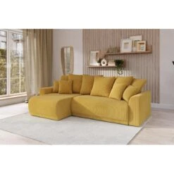 Canapé D'angle NOVA Convertible Velours Côtelé Jaune 4 Places -Mobilia Soldes canape angle nova convertible velours cotele jaune 4 places 7