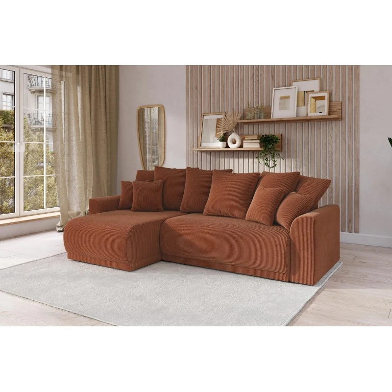 Canapé D'angle NOVA Convertible Velours Côtelé Terracotta 4 Places 11 Canapé D'angle NOVA Convertible Velours Côtelé Terracotta 4 Places – Image 9