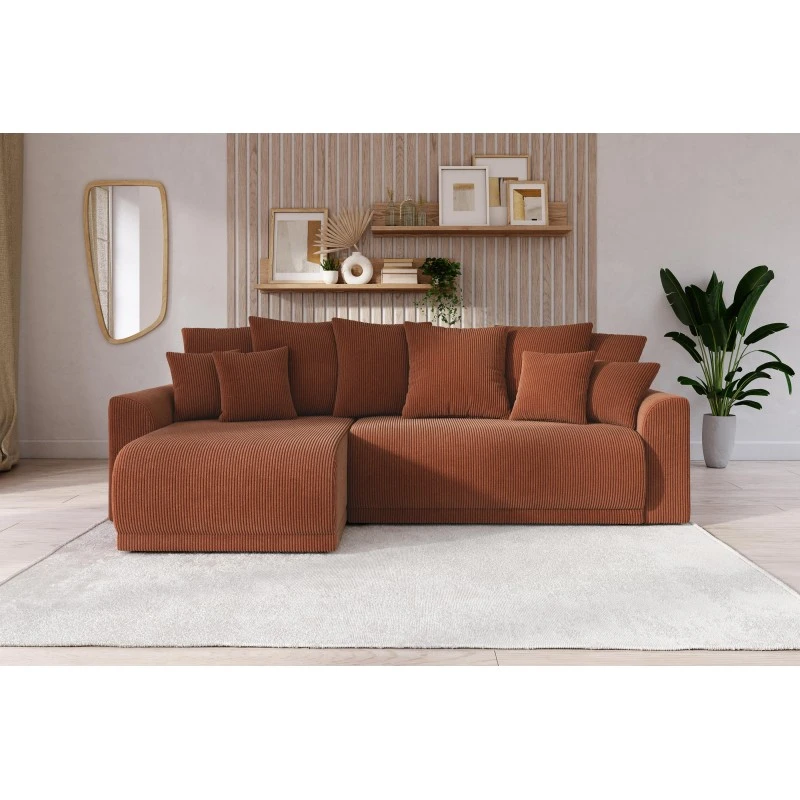 Canapé D'angle NOVA Convertible Velours Côtelé Terracotta 4 Places 3 Canapé D'angle NOVA Convertible Velours Côtelé Terracotta 4 Places