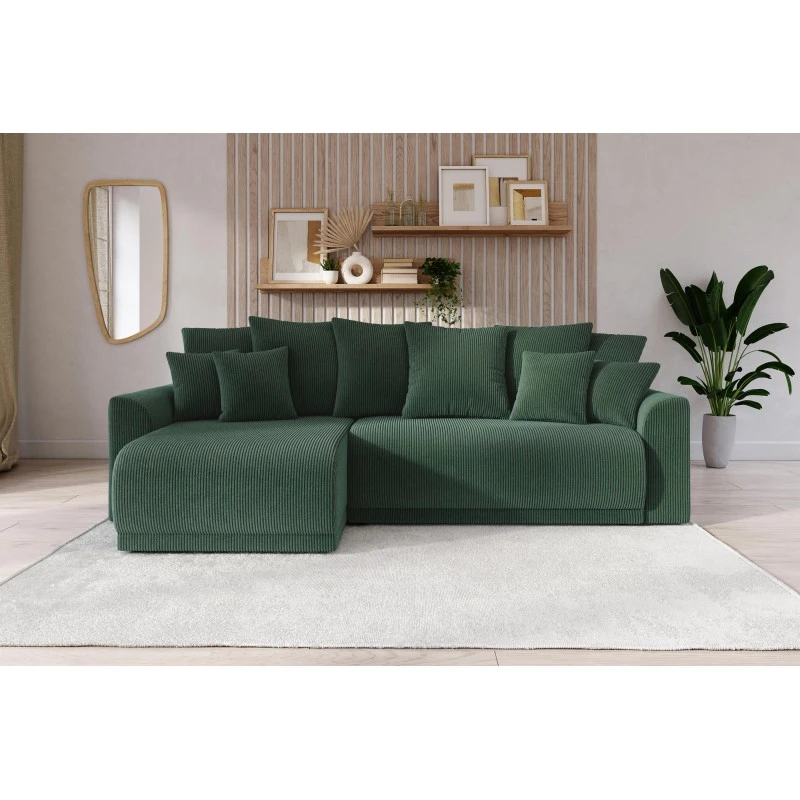 Canapé D'angle NOVA Convertible Velours Côtelé Vert 4 Places 3 Canapé D'angle NOVA Convertible Velours Côtelé Vert 4 Places