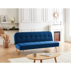 Banquette AROMA En Velours Bleu 3 Places Convertible