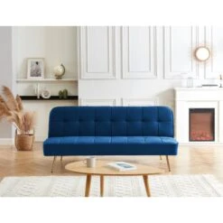 Banquette AROMA En Velours Bleu 3 Places Convertible 14 Banquette AROMA En Velours Bleu 3 Places Convertible -Mobilia Soldes canape aroma velours bleu banquette 4