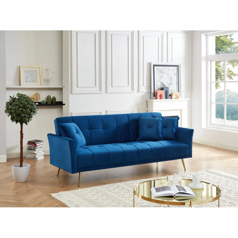 Canapé AROMA Droit Et Convertible En Velours Bleu 4 Canapé AROMA Droit Et Convertible En Velours Bleu – Image 2