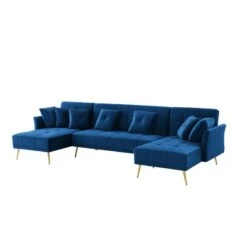 Canapé AROMA En Velours Bleu Version Panoramique -Mobilia Soldes canape aroma velours bleu forme en u 2