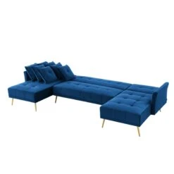 Canapé AROMA En Velours Bleu Version Panoramique -Mobilia Soldes canape aroma velours bleu forme en u 3