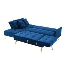 Canapé AROMA En Velours Bleu Version Panoramique -Mobilia Soldes canape aroma velours bleu forme en u 4