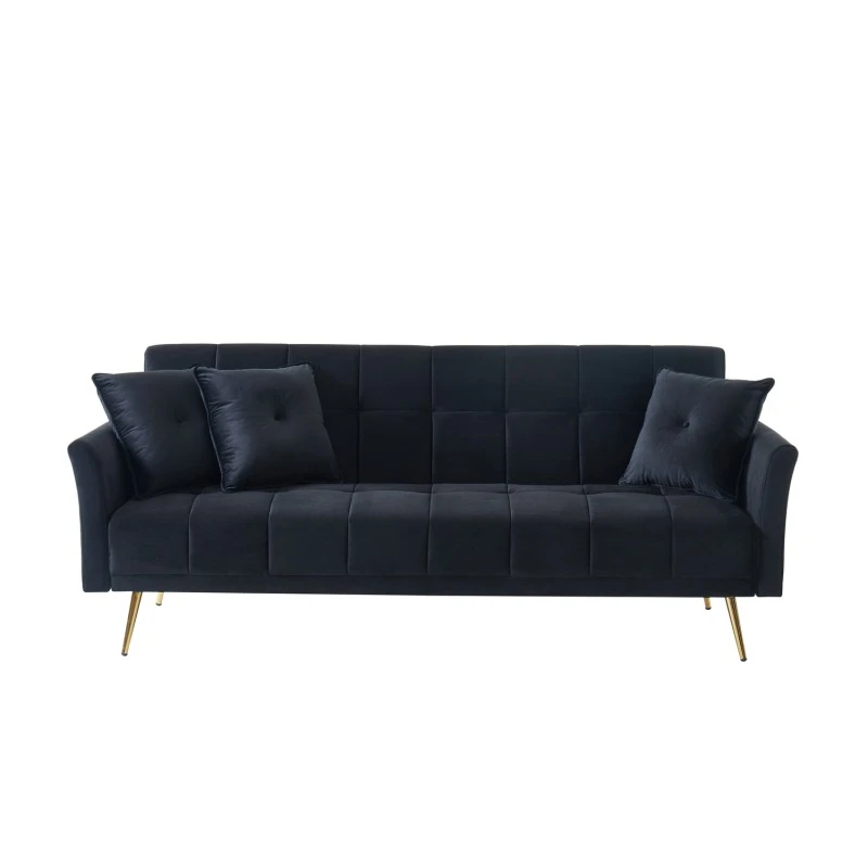 Canapé AROMA Droit Et Convertible En Velours Noir 4 Canapé AROMA Droit Et Convertible En Velours Noir – Image 2