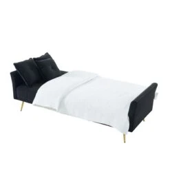 Canapé AROMA Droit Et Convertible En Velours Noir 16 Canapé AROMA Droit Et Convertible En Velours Noir -Mobilia Soldes canape aroma velours noir droit 6