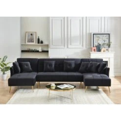 Canapé AROMA En Velours Noir Version Panoramique 13 Canapé AROMA En Velours Noir Version Panoramique -Mobilia Soldes canape aroma velours noir forme en u 2