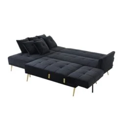 Canapé AROMA En Velours Noir Version Panoramique 16 Canapé AROMA En Velours Noir Version Panoramique -Mobilia Soldes canape aroma velours noir forme en u 5