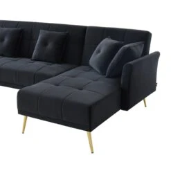 Canapé AROMA En Velours Noir Version Panoramique 19 Canapé AROMA En Velours Noir Version Panoramique -Mobilia Soldes canape aroma velours noir forme en u 8