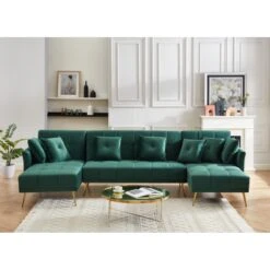 Canapé AROMA En Velours Vert Version Panoramique 13 Canapé AROMA En Velours Vert Version Panoramique -Mobilia Soldes canape aroma velours vert forme en u 2