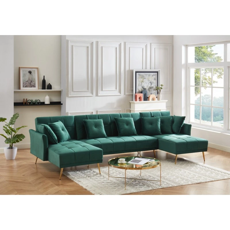 Canapé AROMA En Velours Vert Version Panoramique 3 Canapé AROMA En Velours Vert Version Panoramique
