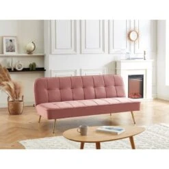 Mobilia Soldes 33 Banquette AROMA En Velours Vieux Rose 3 Places Convertible