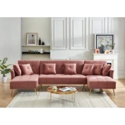 Canapé AROMA En Velours Vieux Rose Version Panoramique -Mobilia Soldes canape aroma velours vieux rose forme en u 2