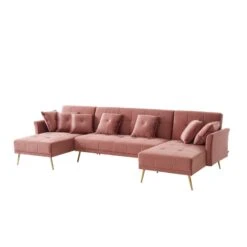 Canapé AROMA En Velours Vieux Rose Version Panoramique -Mobilia Soldes canape aroma velours vieux rose forme en u 4