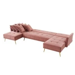 Canapé AROMA En Velours Vieux Rose Version Panoramique -Mobilia Soldes canape aroma velours vieux rose forme en u 5