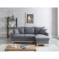 Canapé D'angle BOSTON Convertible Tissu Gris Chiné