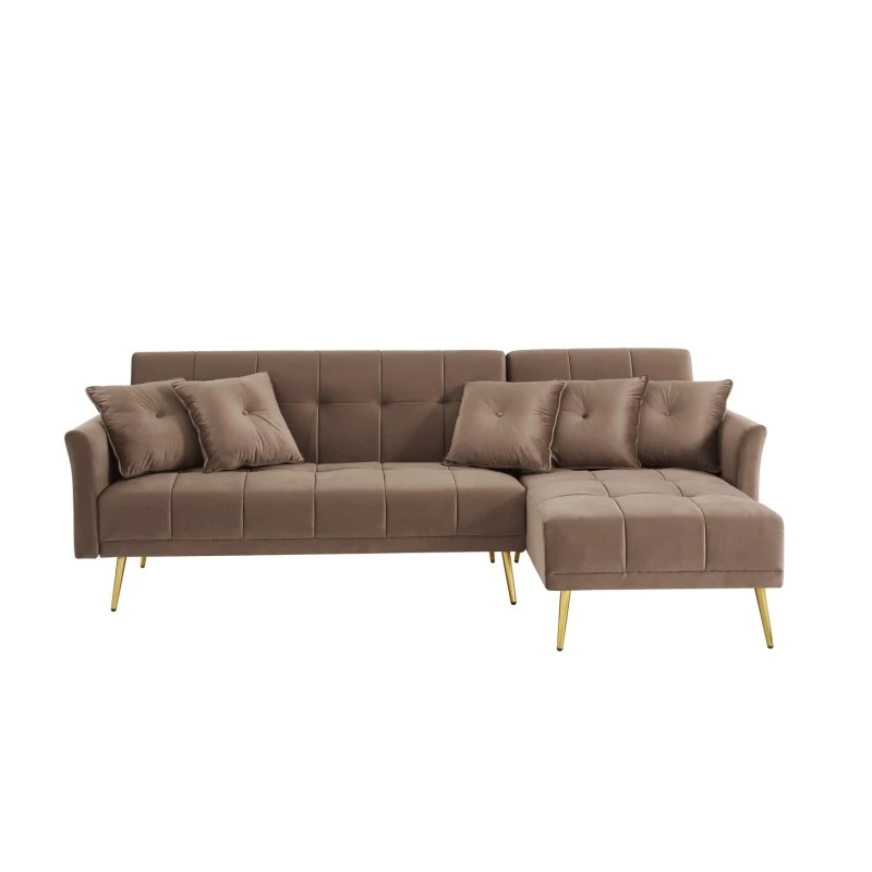 Canapé D'angle AROMA Convertible 5 Places Velours Taupe 4 Canapé D'angle AROMA Convertible 5 Places Velours Taupe – Image 2