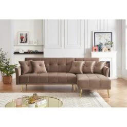 Canapé D'angle AROMA Convertible 5 Places Velours Taupe