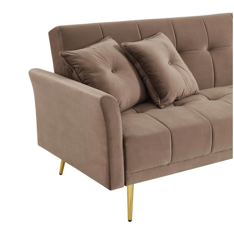 Canapé D'angle AROMA Convertible 5 Places Velours Taupe 7 Canapé D'angle AROMA Convertible 5 Places Velours Taupe – Image 5