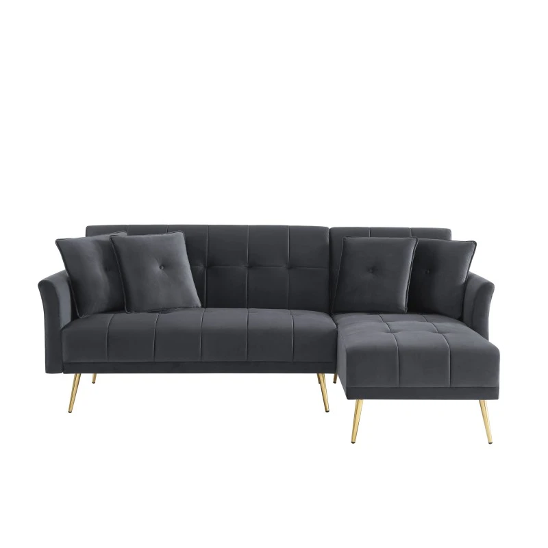 Canapé D'angle AROMA Convertible Velours Anthracite 4 Places 4 Canapé D'angle AROMA Convertible Velours Anthracite 4 Places – Image 2