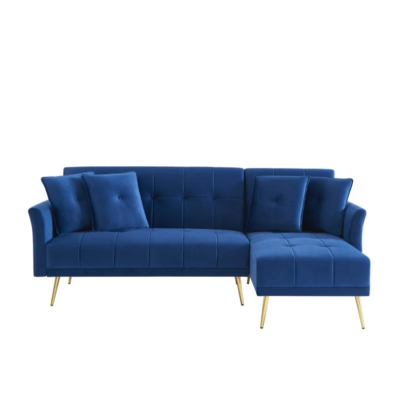 Canapé D'angle AROMA Convertible Velours Bleu 4 Places 4 Canapé D'angle AROMA Convertible Velours Bleu 4 Places – Image 2