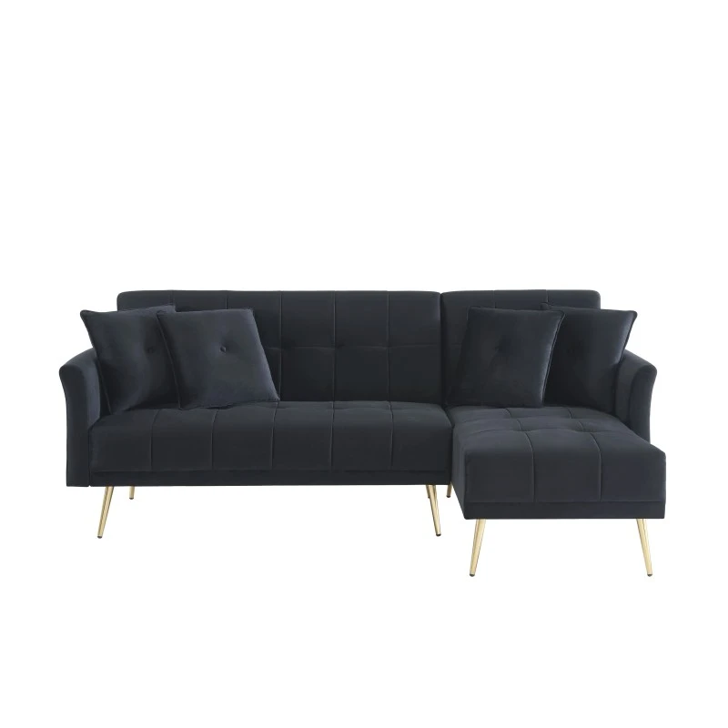 Canapé D'angle AROMA Convertible Velours Noir 4 Places 4 Canapé D'angle AROMA Convertible Velours Noir 4 Places – Image 2