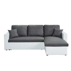 Canapé D'angle ASPEN Convertible, Réversible Et Coffre En Tissu Gris Et PU Blanc 9 Canapé D'angle ASPEN Convertible, Réversible Et Coffre En Tissu Gris Et PU Blanc -Mobilia Soldes canape d angle aspen convertible reversible et coffre en tissu gris et pu blanc 1