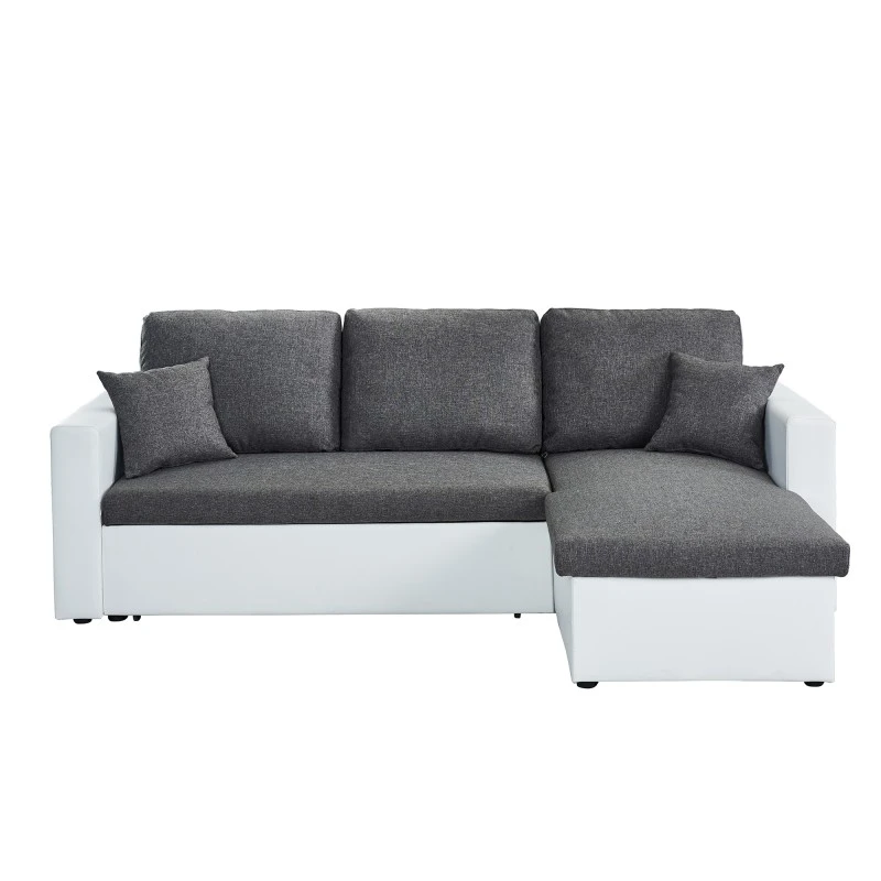 Canapé D'angle ASPEN Convertible, Réversible Et Coffre En Tissu Gris Et PU Blanc 4 Canapé D'angle ASPEN Convertible, Réversible Et Coffre En Tissu Gris Et PU Blanc – Image 2