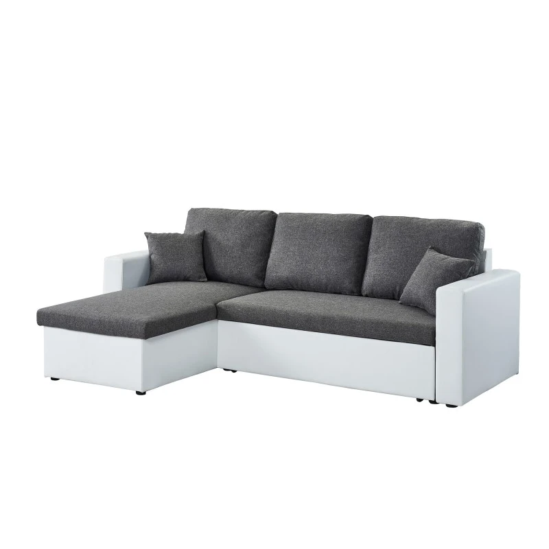 Canapé D'angle ASPEN Convertible, Réversible Et Coffre En Tissu Gris Et PU Blanc 5 Canapé D'angle ASPEN Convertible, Réversible Et Coffre En Tissu Gris Et PU Blanc – Image 3